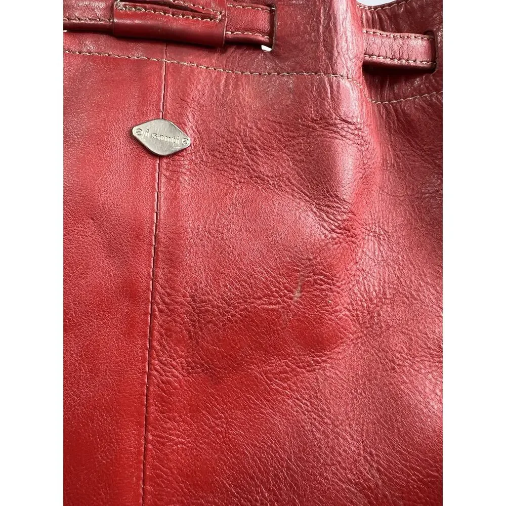 Vintage i Santi Drawstring Leather Bucket Purse Bag Red Made In Italy
